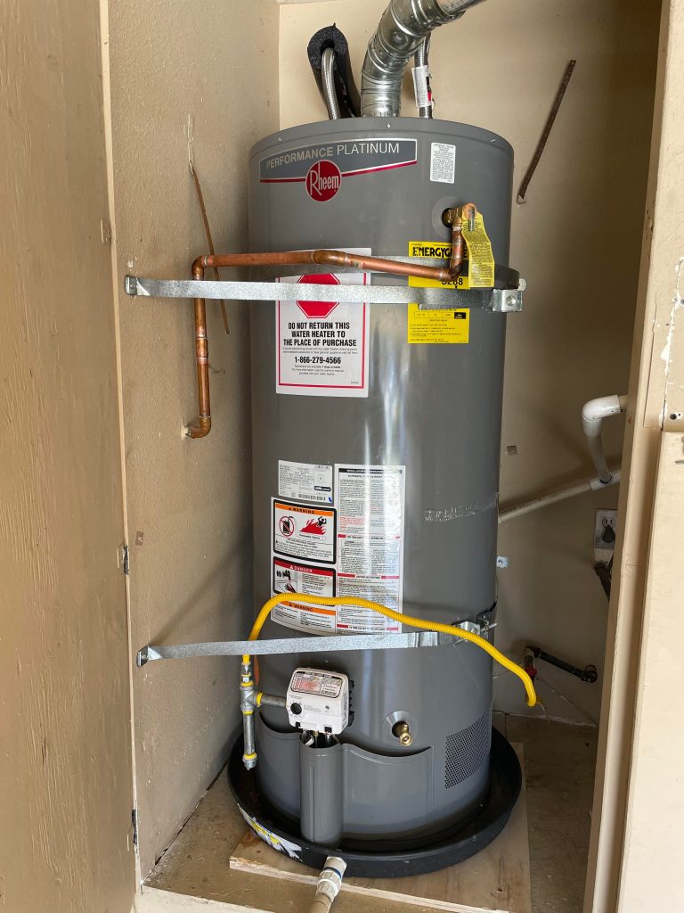 Gas Water Heater Installed in the garage.